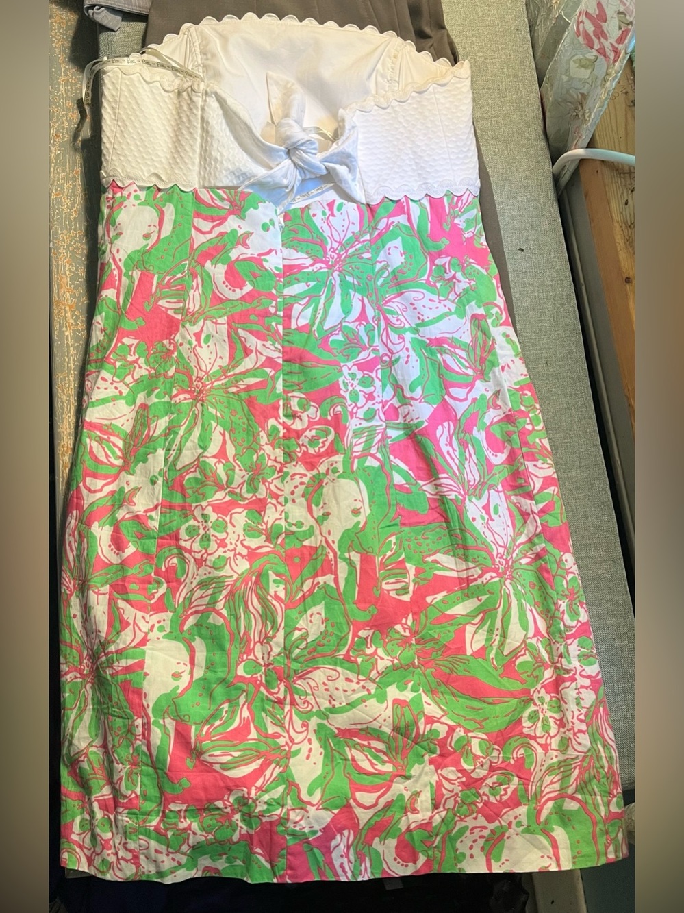 Lilly Pulitzer Strapless Floral Print Dress White, Pink & Green Women’s Size 4 - Picture 10 of 11